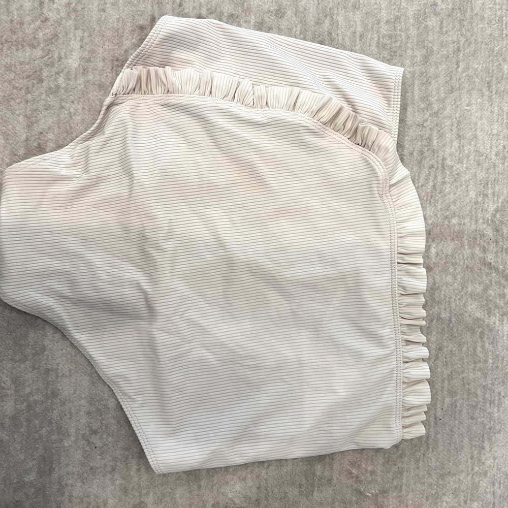 Kortni Jeane beige ribbed high waisted ruffle bikini bottom
